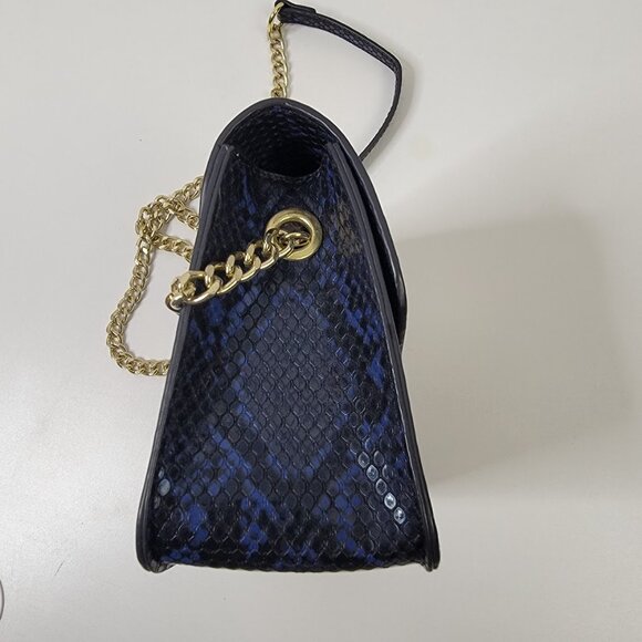 BCBG Faux Snakeskin Crossbody Bag – Blue & Black with Gold Chain - Picture 8 of 11